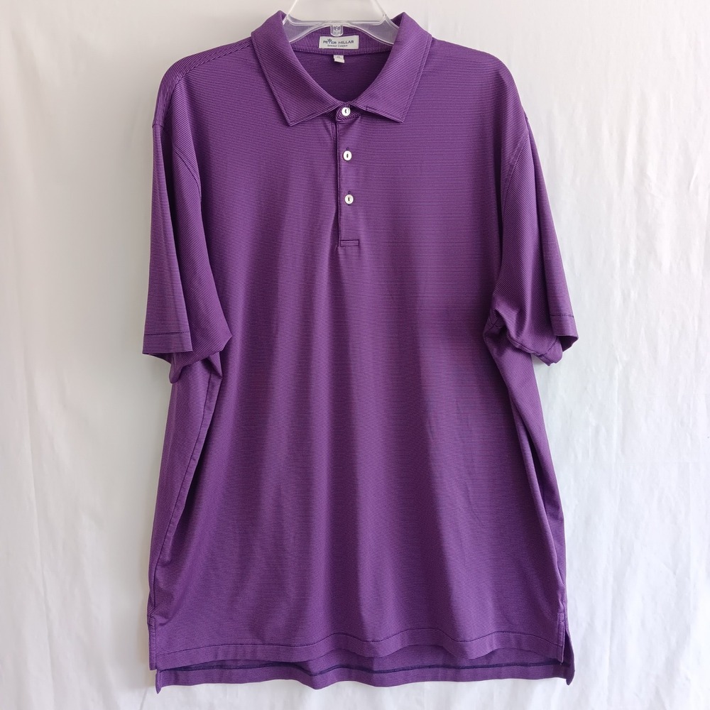 Peter Millar Polo Mens XL Purple Excellent Summer Comfort Micro Stripe Golf